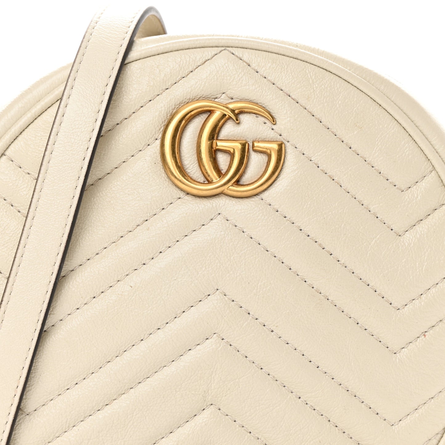 Calfskin Matelasse Mini GG Marmont Round Shoulder Bag White