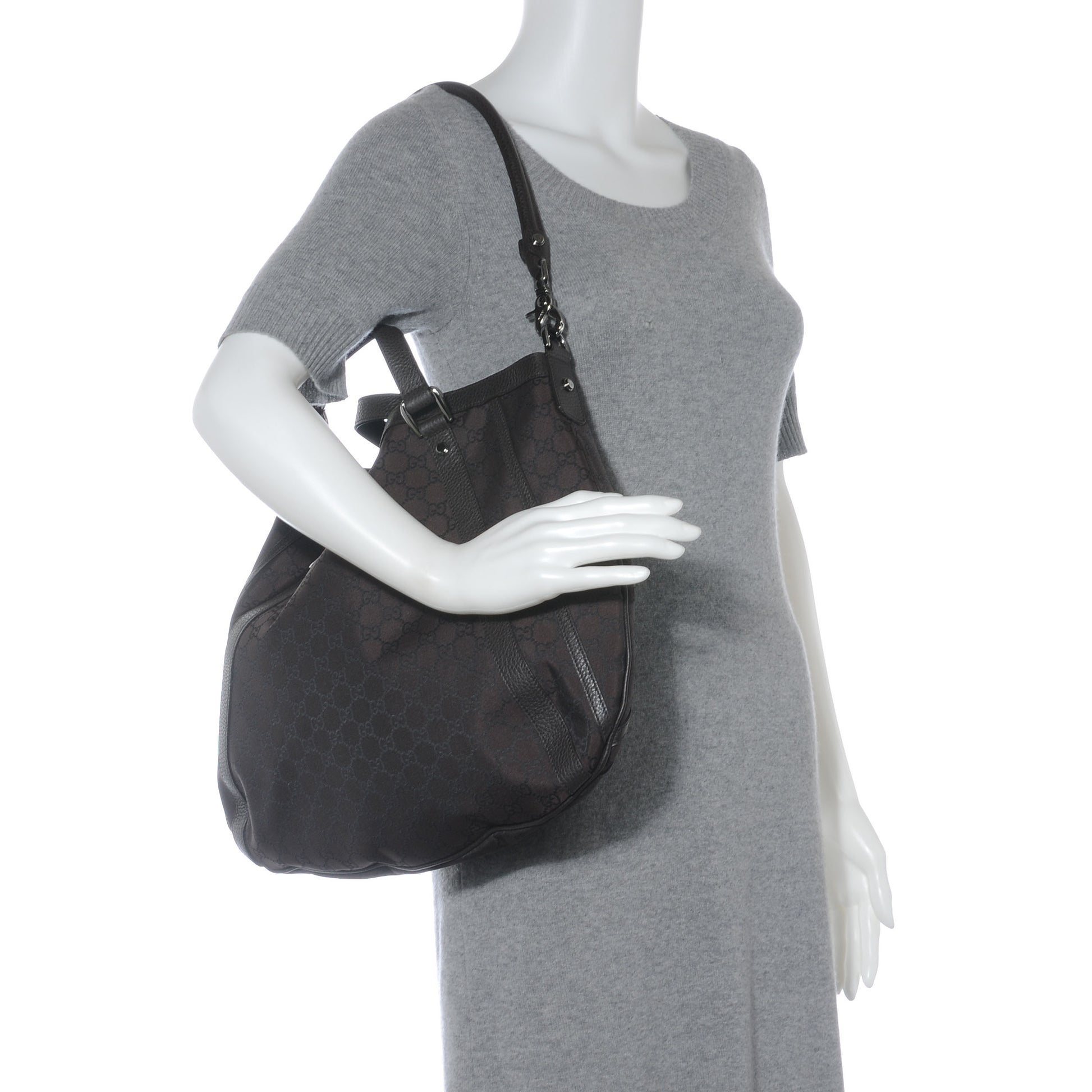 Gucci Nylon Monogram Medium Abbey Convertible Tote Dark Brown 2 of 8