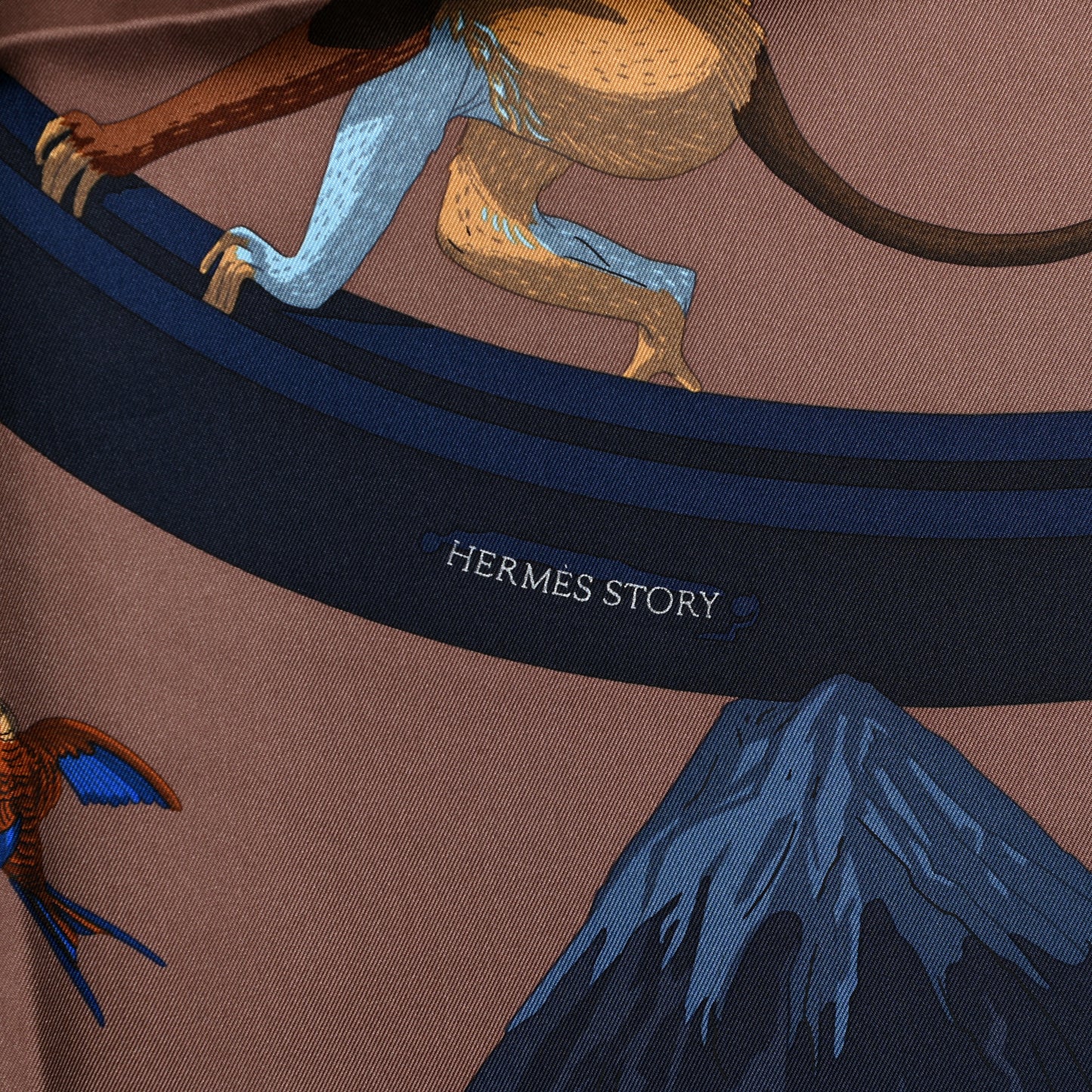 Silk Hermes Story Scarf 90 Marron Glace Bleu