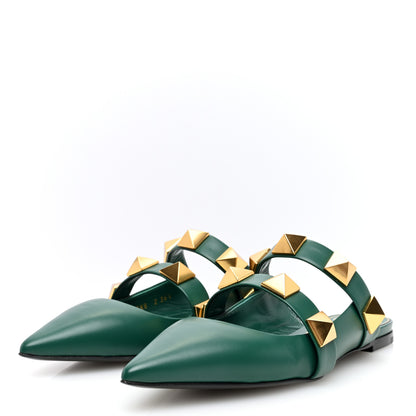 Valentino Garavani Calfskin Roman Stud Flat Mules 36.5 Jungle 3 of 8