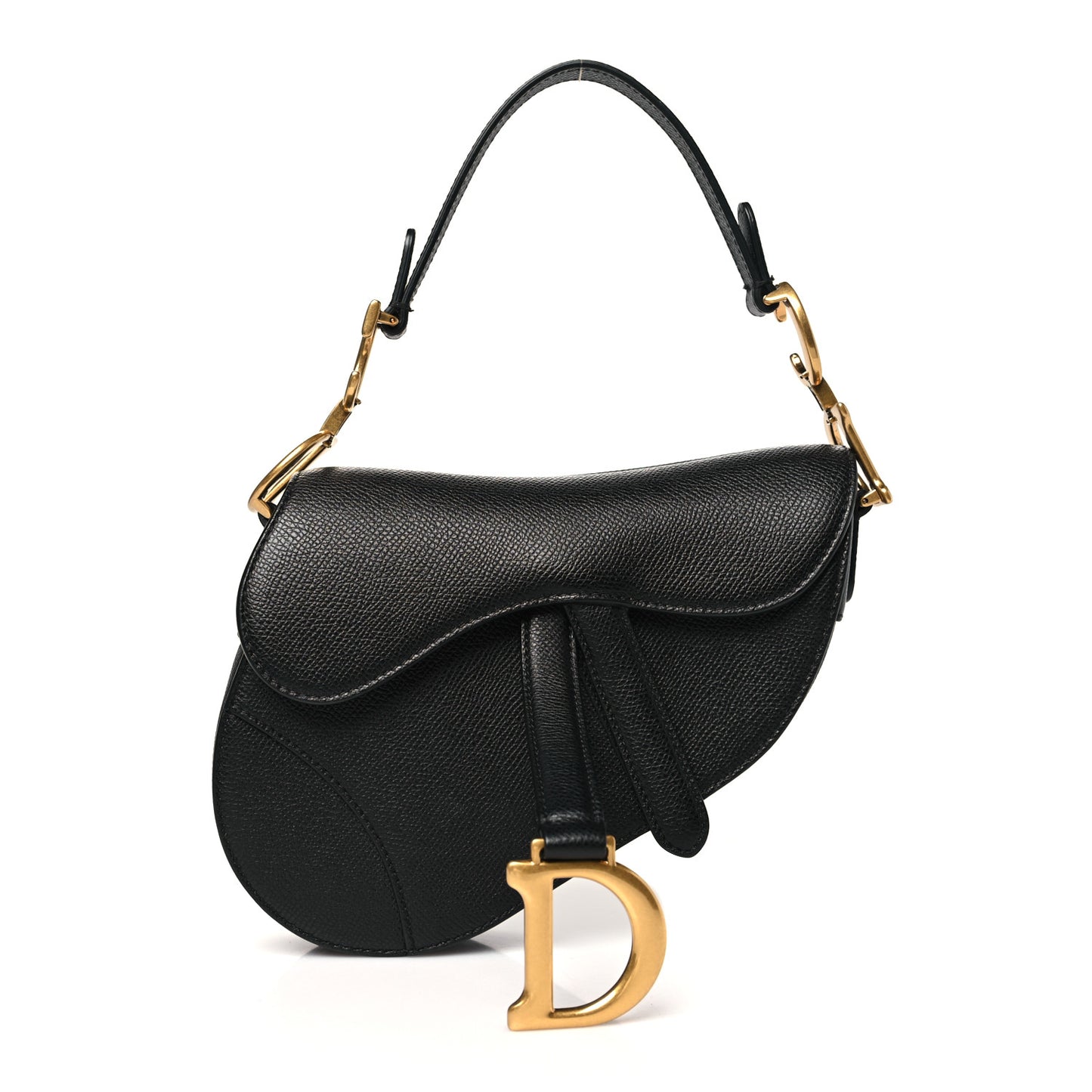 Grained Calfskin Mini Saddle Bag Black