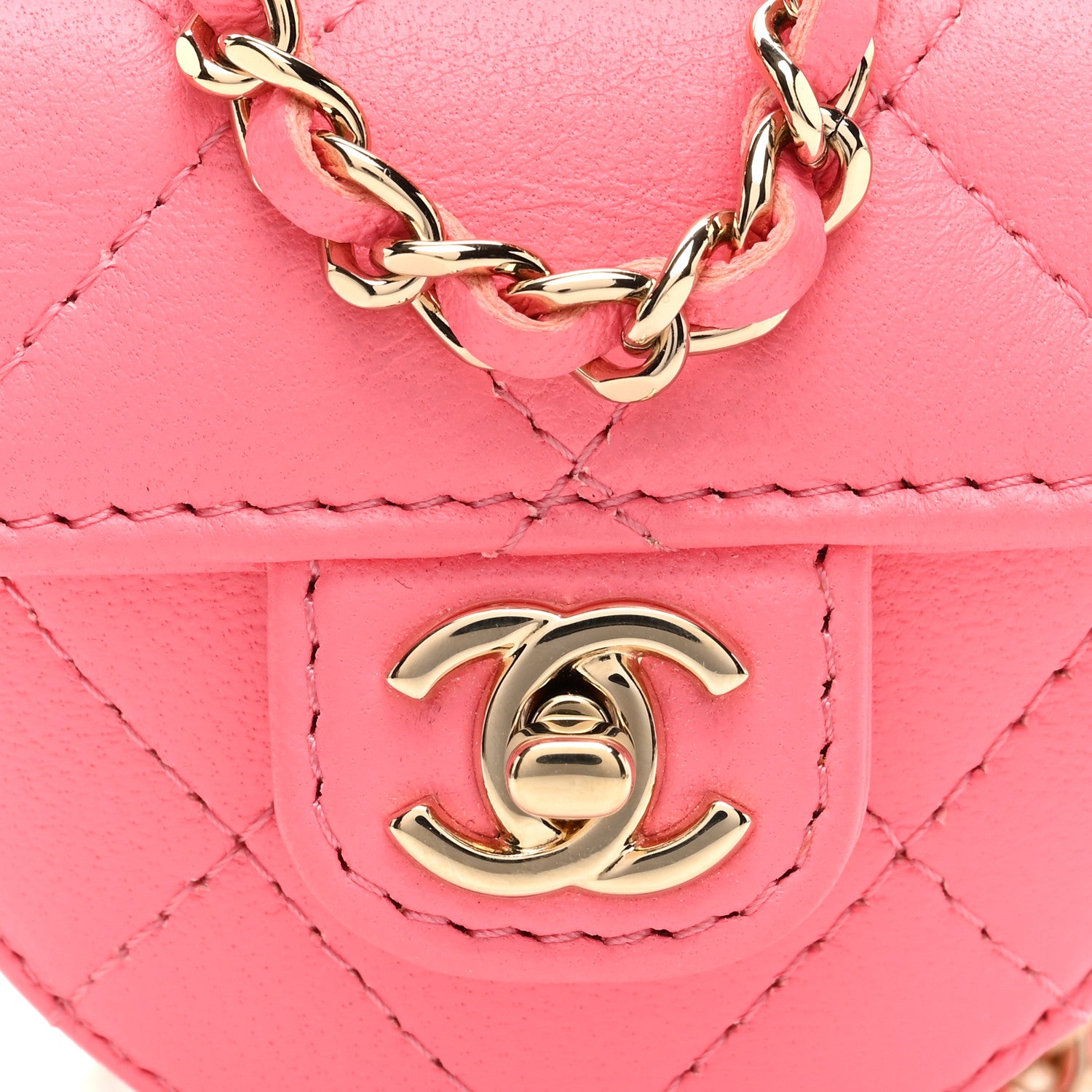Chanel Lambskin Quilted CC In Love Heart Coin Purse With Chain Pink 8 of 10