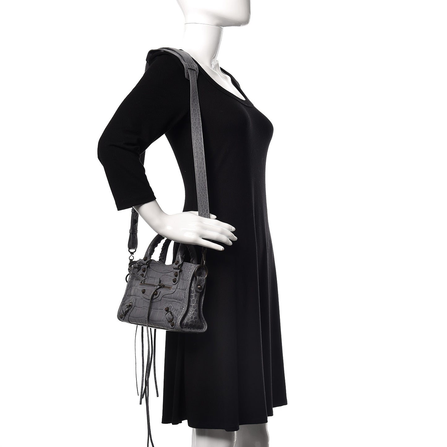 Calfskin Crocodile Embossed Classic Hardware Mini City Gris Beton