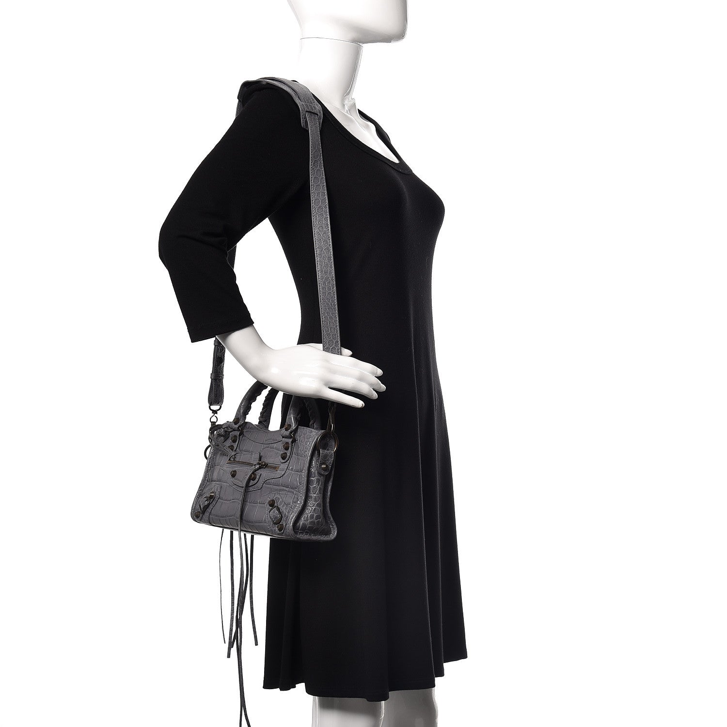 Balenciaga Calfskin Crocodile Embossed Classic Hardware Mini City Gris Beton 2 of 11