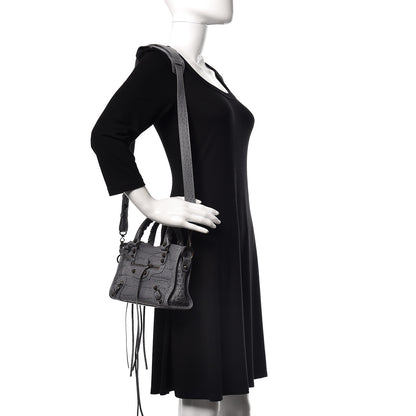 Balenciaga Calfskin Crocodile Embossed Classic Hardware Mini City Gris Beton 2 of 11