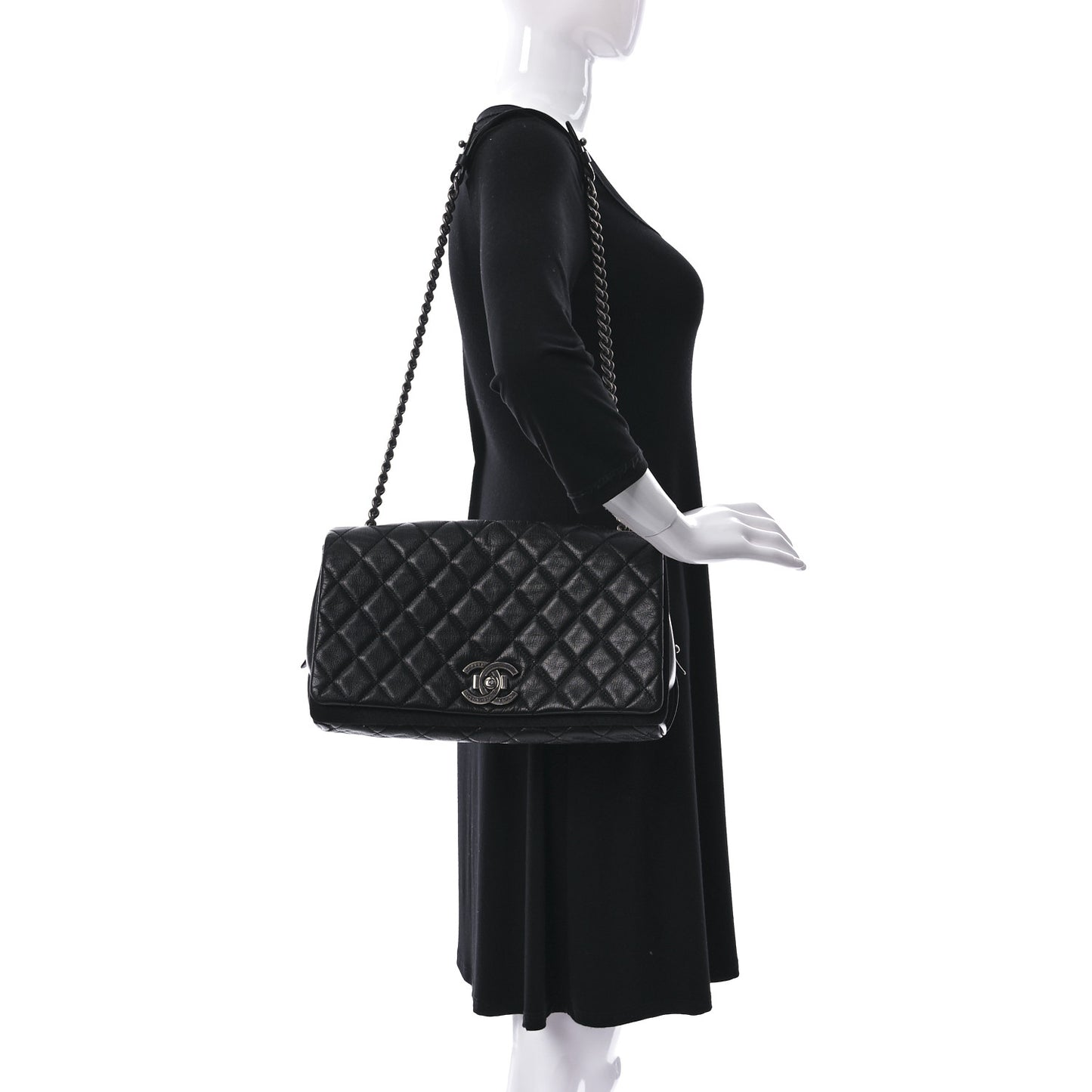 Goatskin Quilted Large City Rock Flap Black
