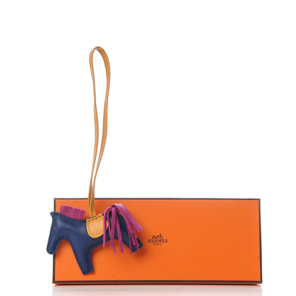 Hermes Milo Lambskin Grigri Rodeo Horse Bag Charm PM Bleu Saphir Rose Pourpre Bouton D'Or 5 of 5