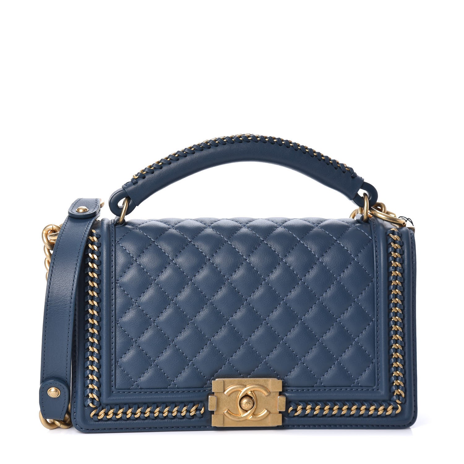 Chanel Calfskin Quilted Medium Top Handle Boy Flap Blue 1 of 9