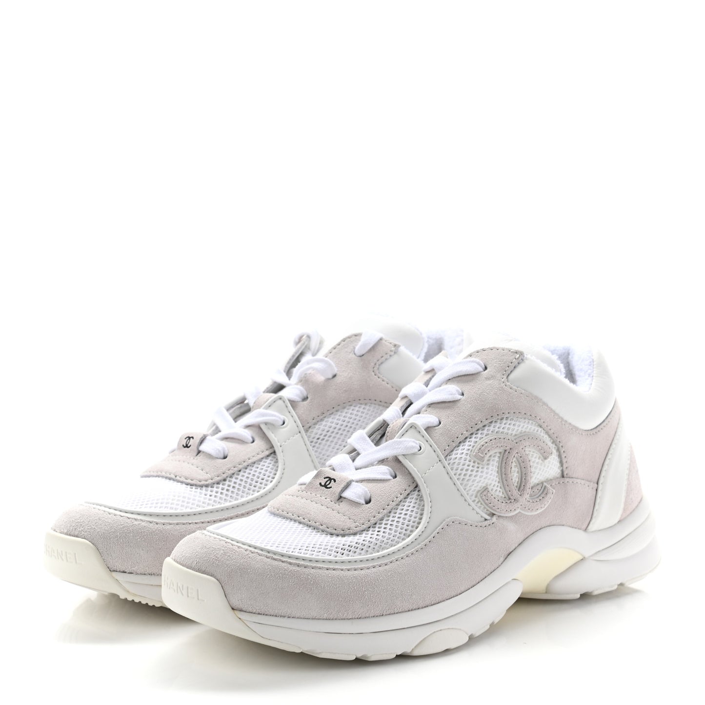 Suede Calfskin Fabric CC Sneakers 41 White Grey