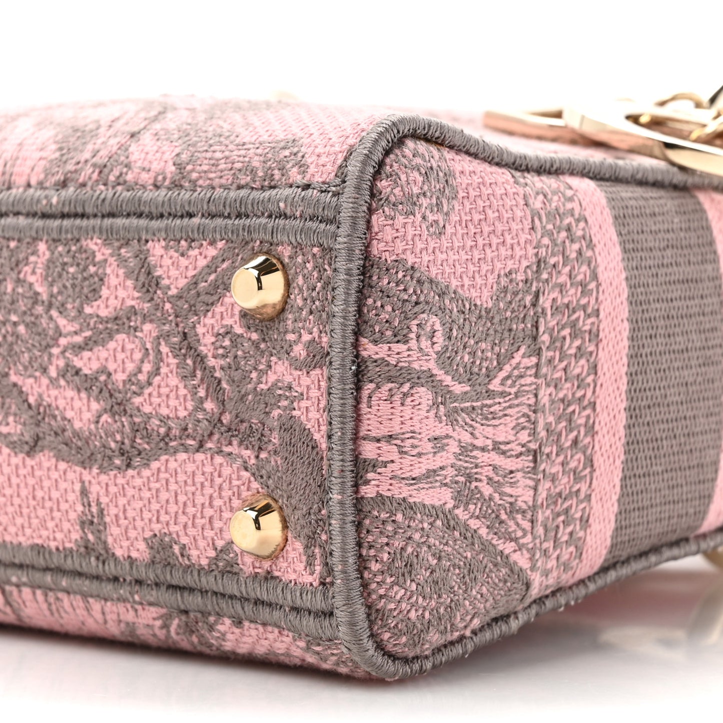 Canvas Toile De Jouy Embroidered Mini Lady D-Lite Gray Pink