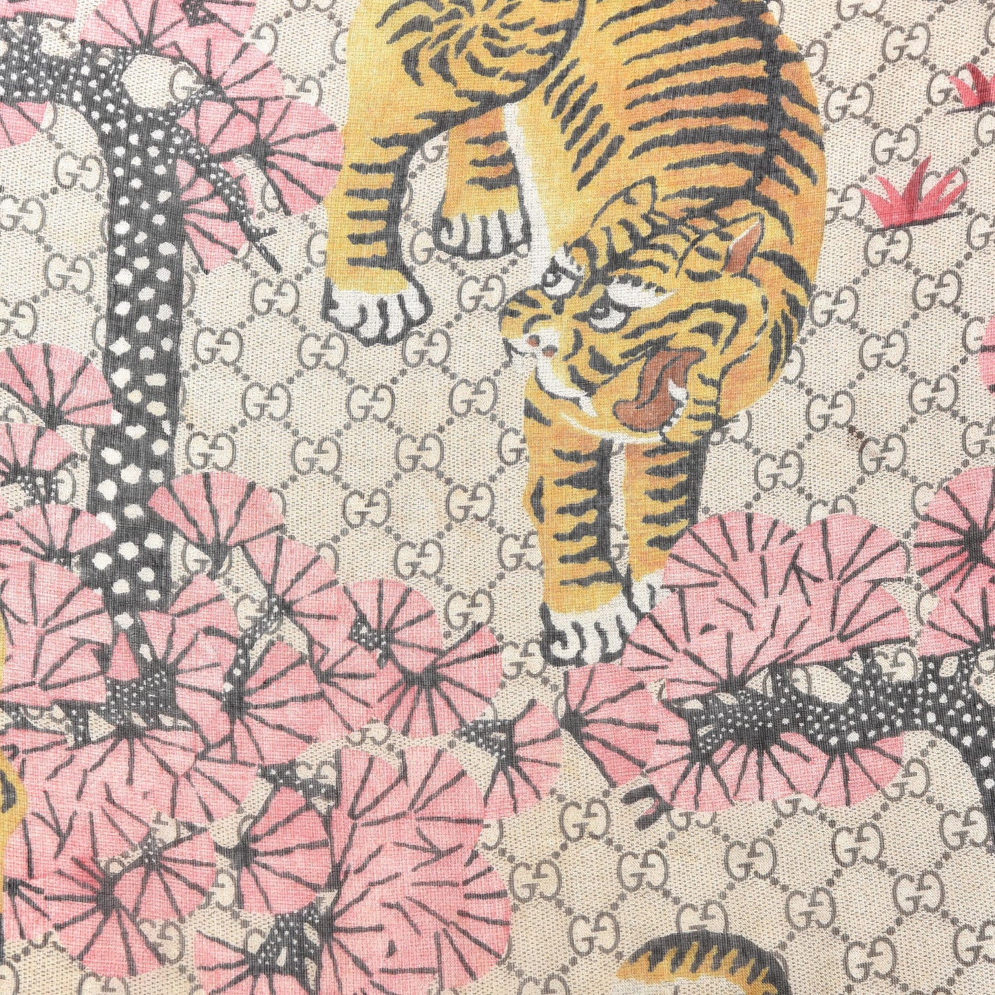 Modal Silk GG Monogram Supreme Tiger Square Shawl Rope Pink
