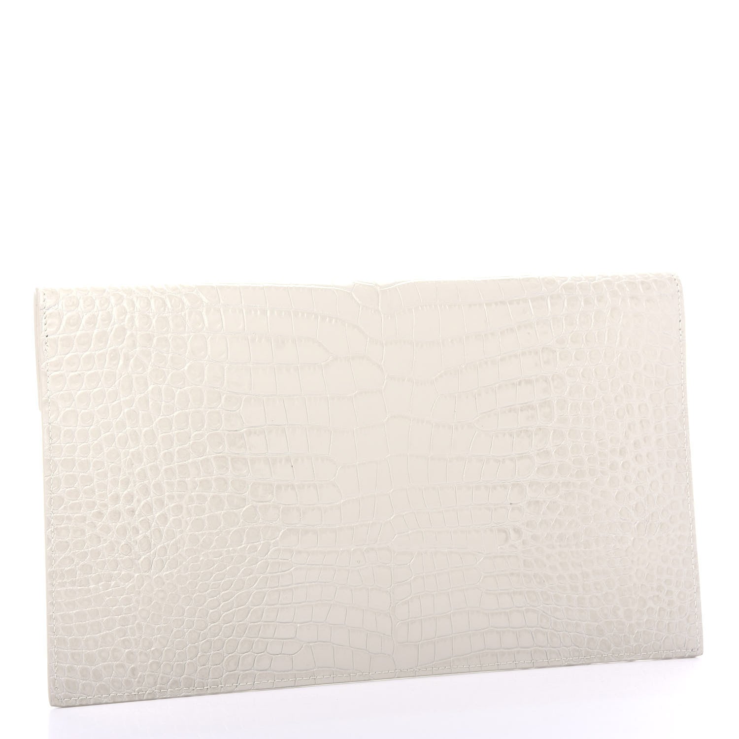Saint Laurent Calfskin Crocodile Embossed Uptown Monogram Pouch Crema Soft 3 of 8
