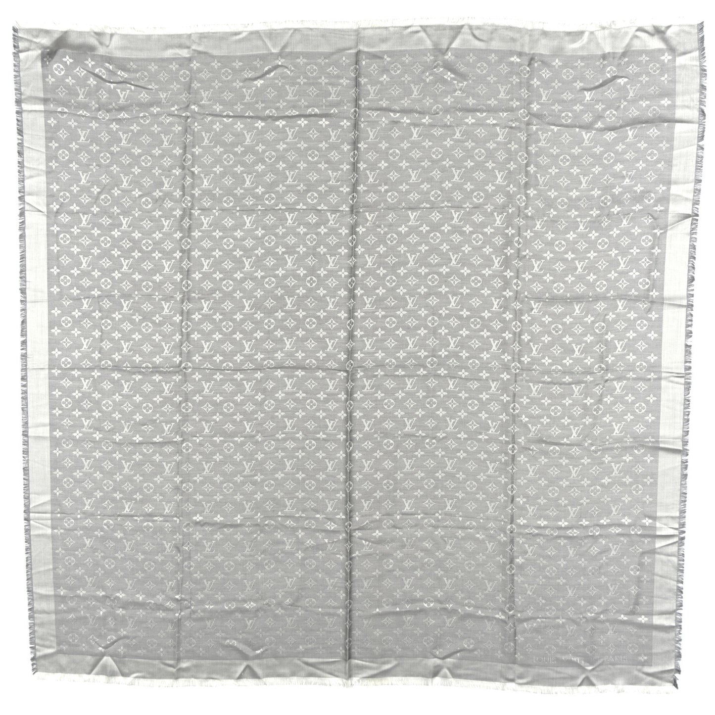 Wool Silk Monogram Denim Shawl Pearl Grey