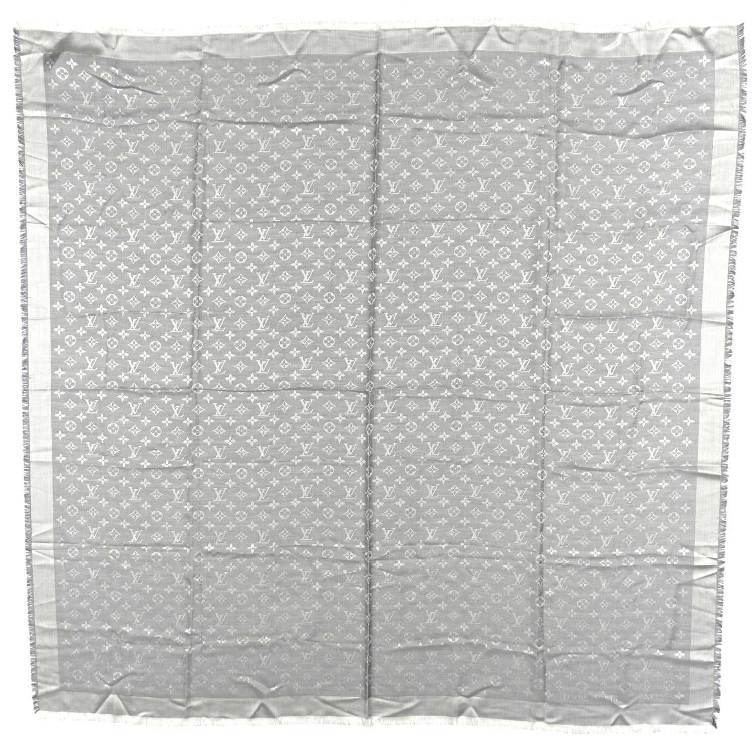 Louis Vuitton Wool Silk Monogram Denim Shawl Pearl Grey 1 of 5