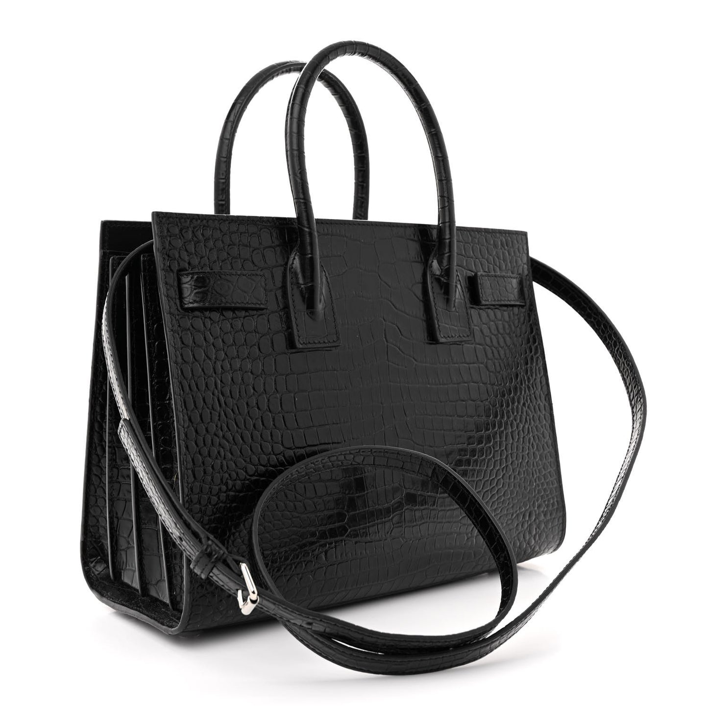 Calfskin Crocodile Embossed Baby Sac De Jour Black
