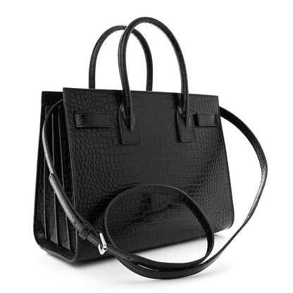 Saint Laurent Calfskin Crocodile Embossed Baby Sac De Jour Black 3 of 12