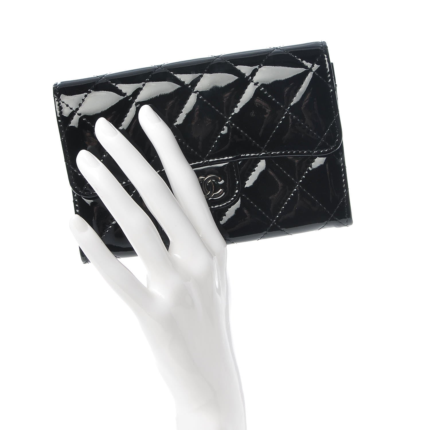 Chanel Patent Calfskin Quilted Small Flap Wallet Black 2 of 8