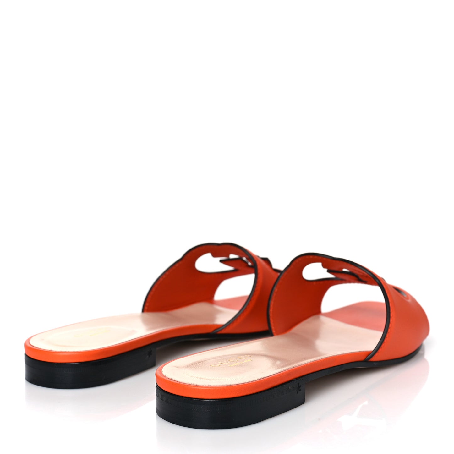 Cosmos Softy Calfskin Interlocking G Cut Out Slide Sandals 40 Deep Orange