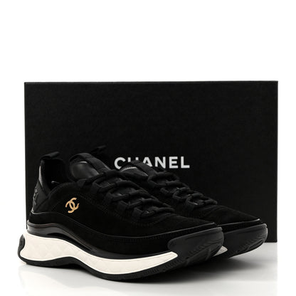 Chanel Suede Calfskin Nylon Grosgrain CC Sneakers 37.5 Black 9 of 9