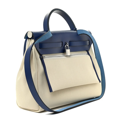 Hermes Toile H Vache Hunter Herbag Zip Retourne 31 PM Beton Bleu Saphir 4 of 11