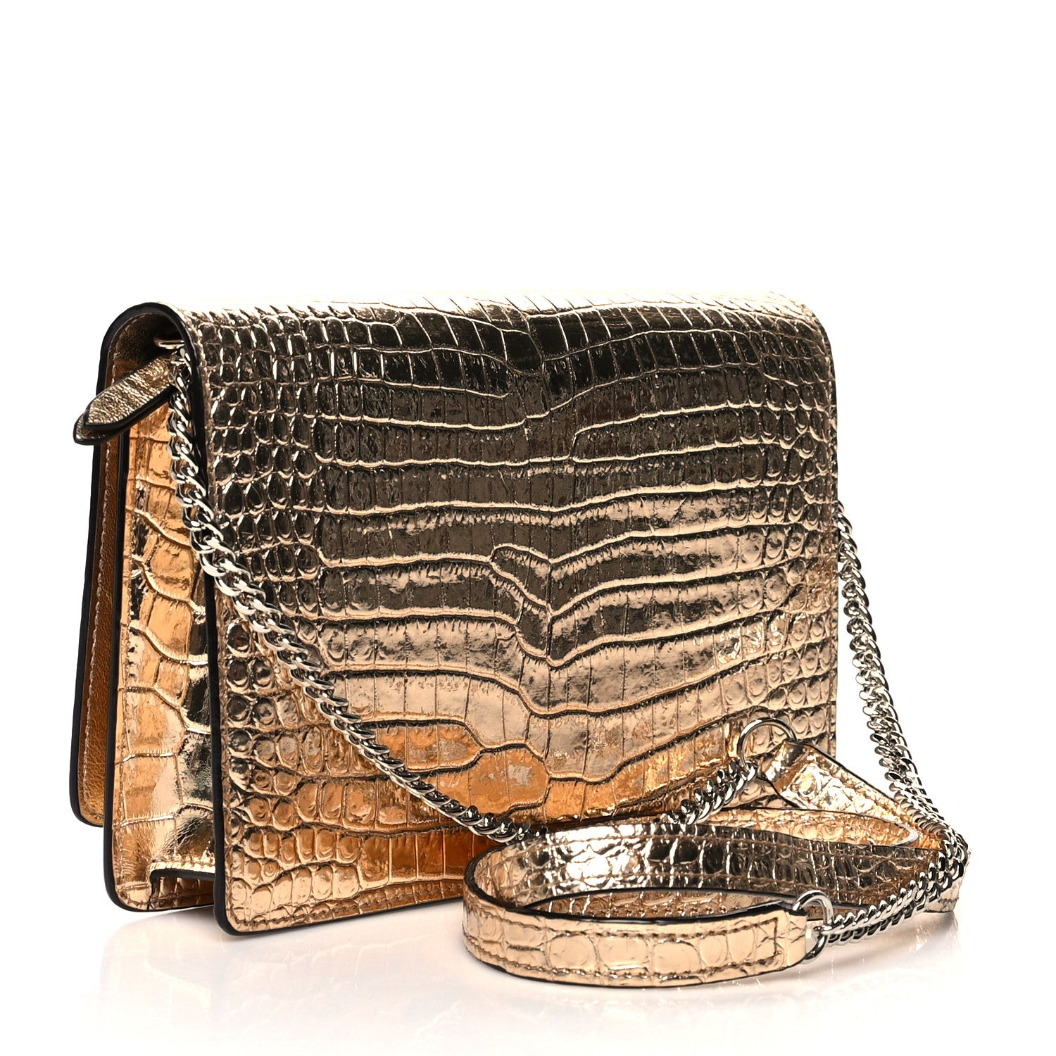 Jimmy Choo Metallic Calfskin Crocodile Embossed Palace Crossbody Light Gold 2 of 8