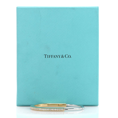 Tiffany 18K Yellow White Gold Diamond Narrow Tiffany Lock Half Pave Bangle Bracelet 4 of 4