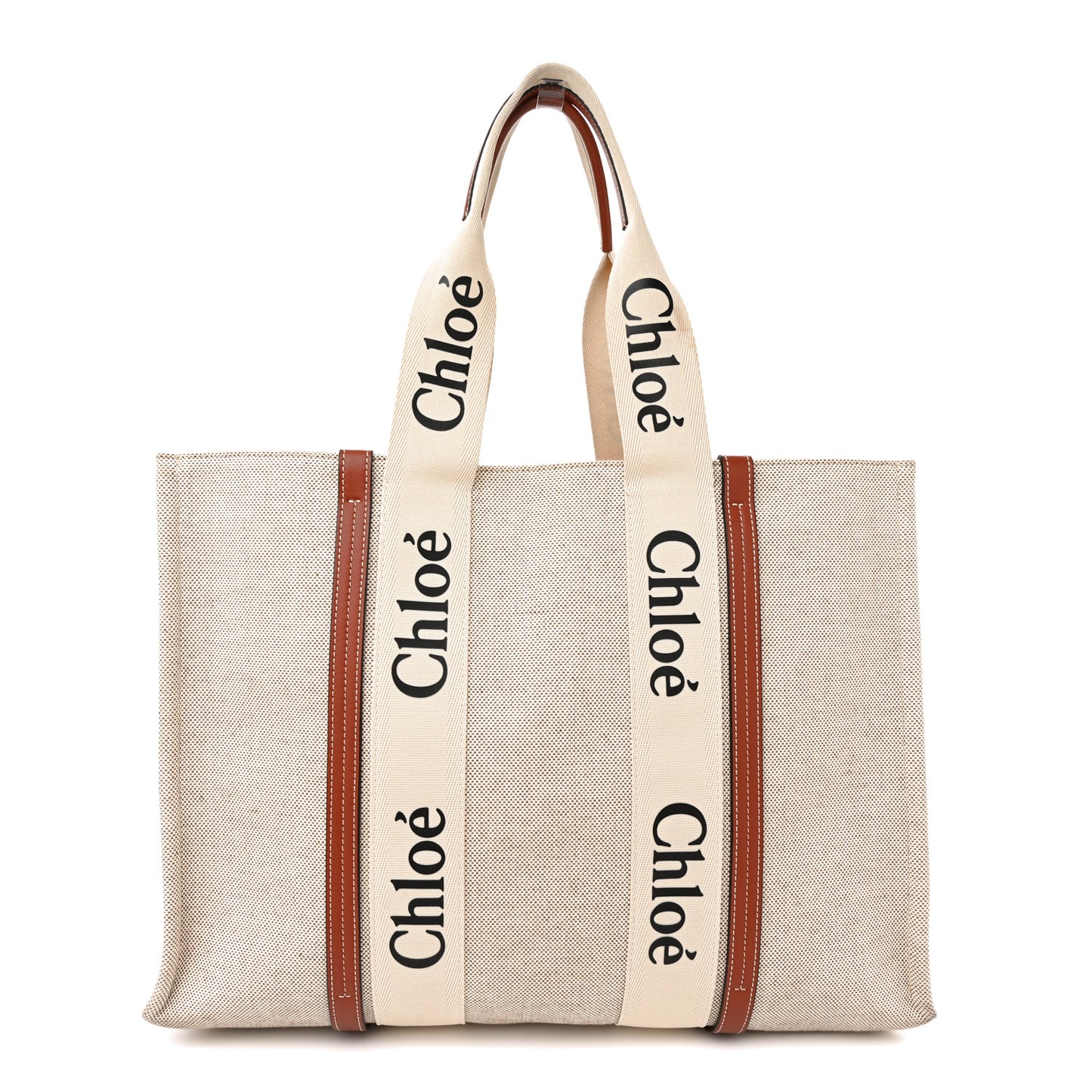 Cotton Calfskin Large Woody Ribbon Tote White Brown