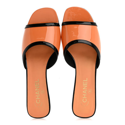 Chanel Patent Calfskin Mules 37.5 Orange Black 2 of 12