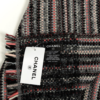 Chanel Cashmere Goat Leather Silk CC Logo Scarf Grey Red 3 of 4