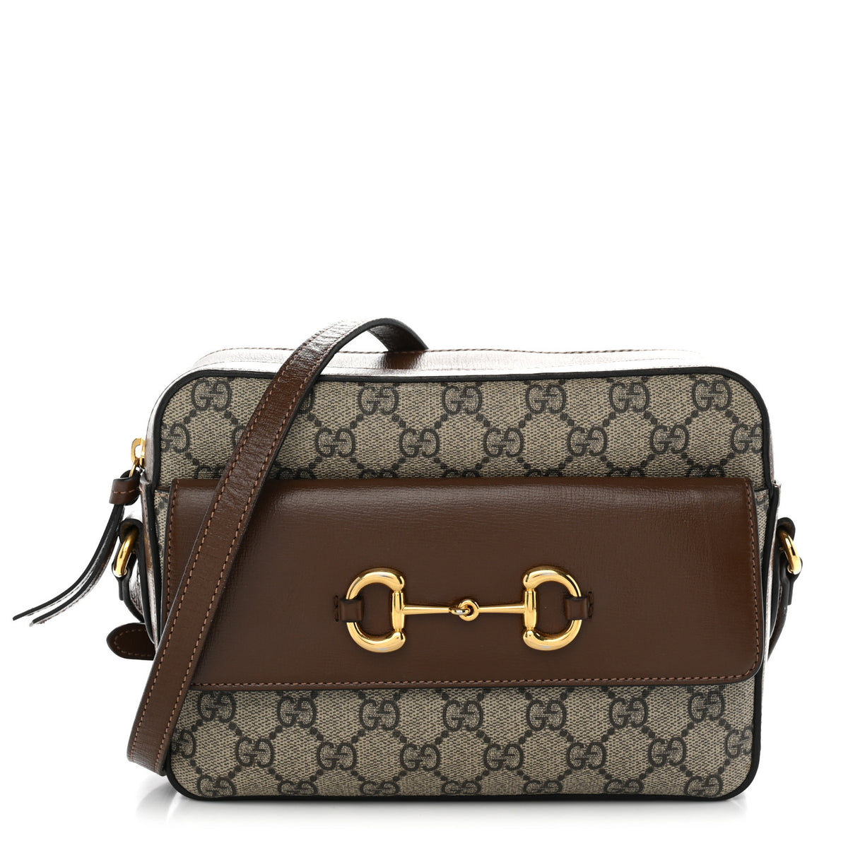 GG Supreme Monogram Small Horsebit 1955 Shoulder Bag Beige Brown Sugar