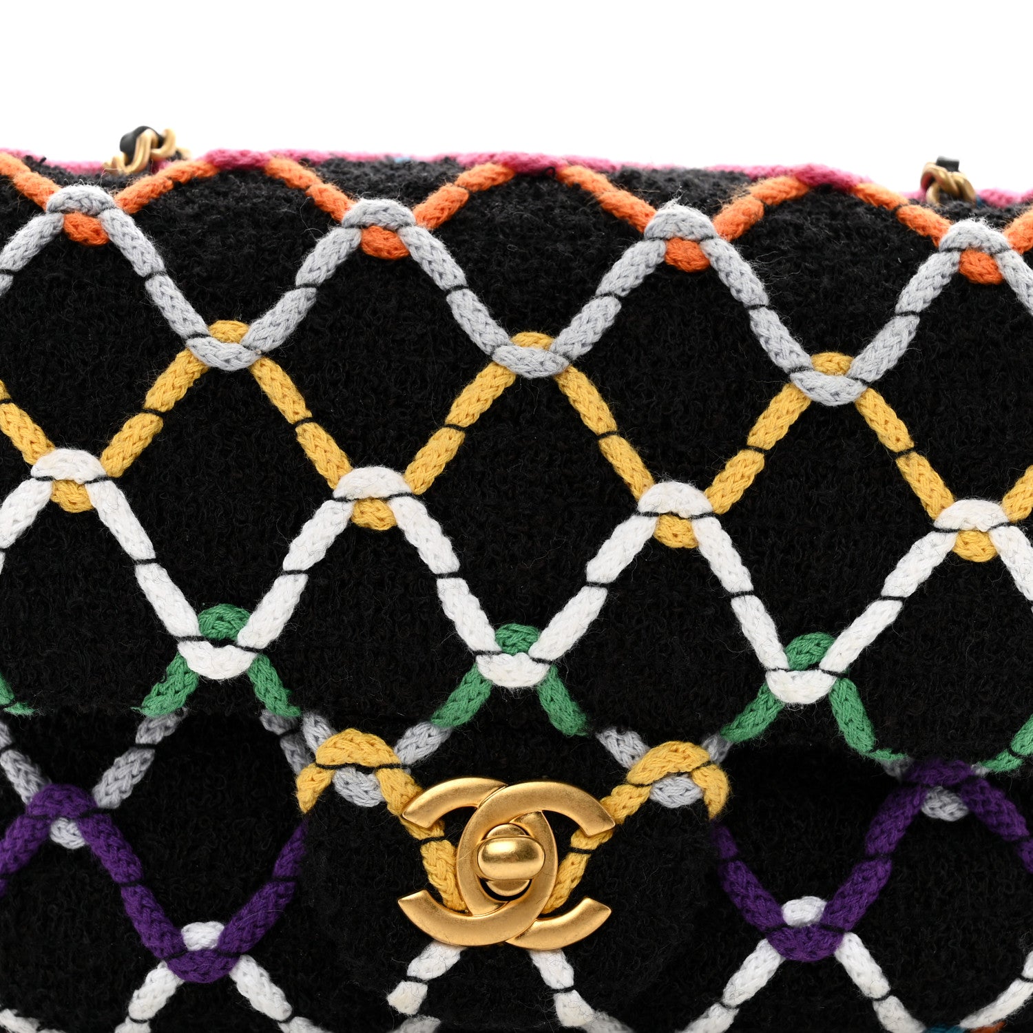 Chanel Tweed Diamond Threaded Mini Square Pearl Crush Flap Black Multicolor 8 of 10