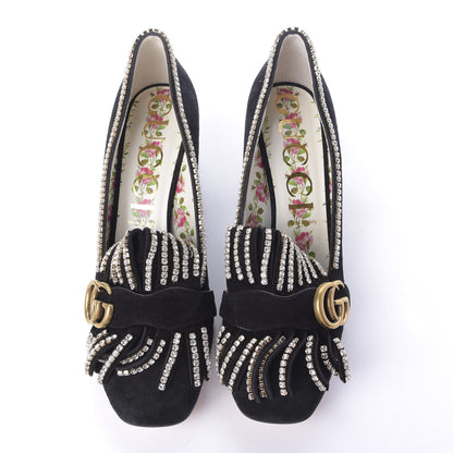 Gucci Kid Scamosciato Crystal GG Marmont Fringe 50mm Loafer Pumps 40.5 Black 6 of 12