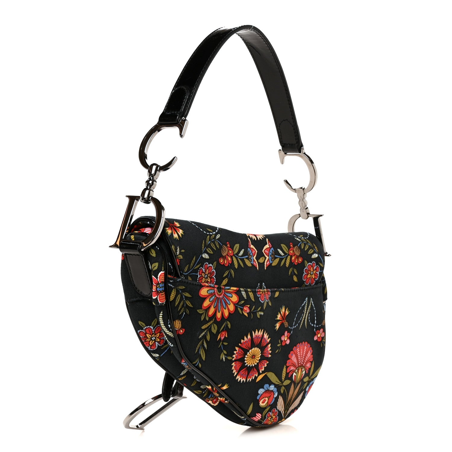 Christian Dior Canvas Floral Saddle Bag Black 3 of 10