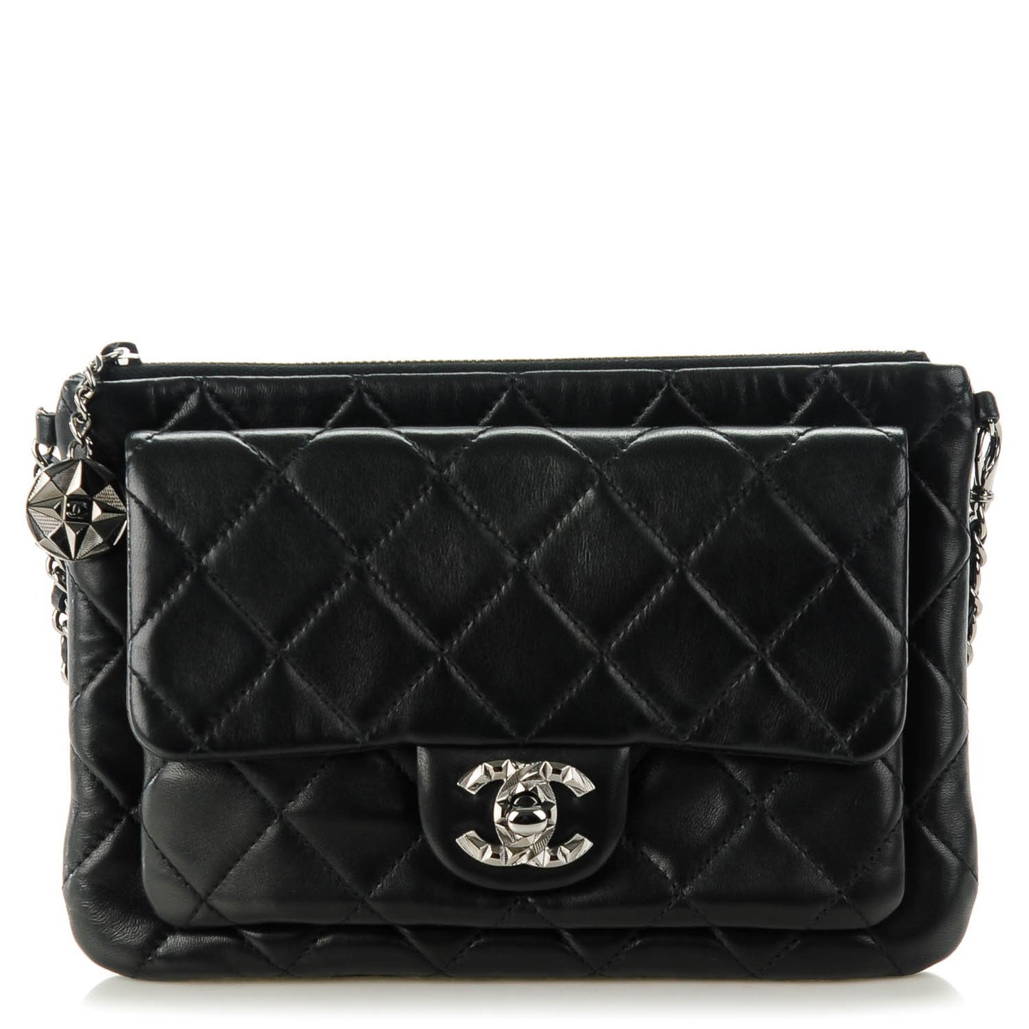 Lambskin Quilted Mineral Nights Flap Wristlet Black