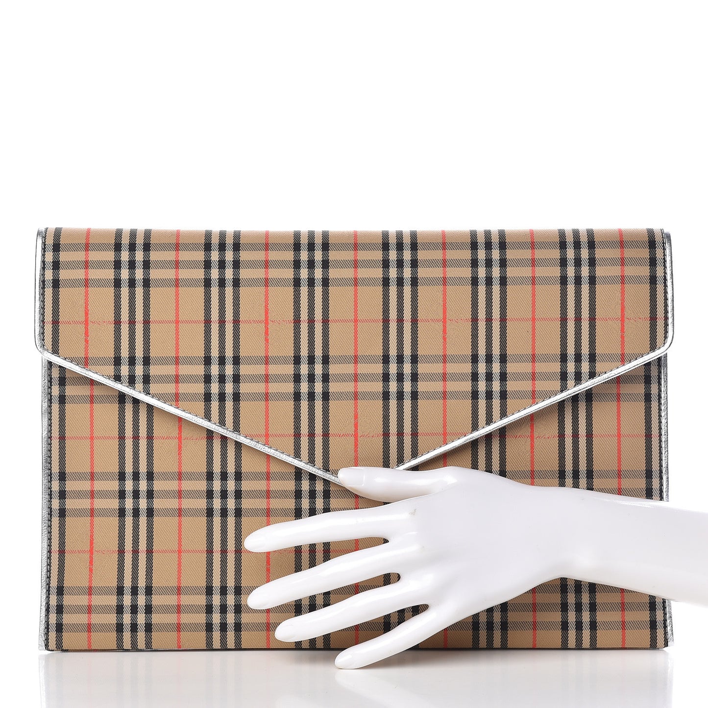 Canvas Smooth Calfskin 1983 Knight Check Envelope Clutch Silver