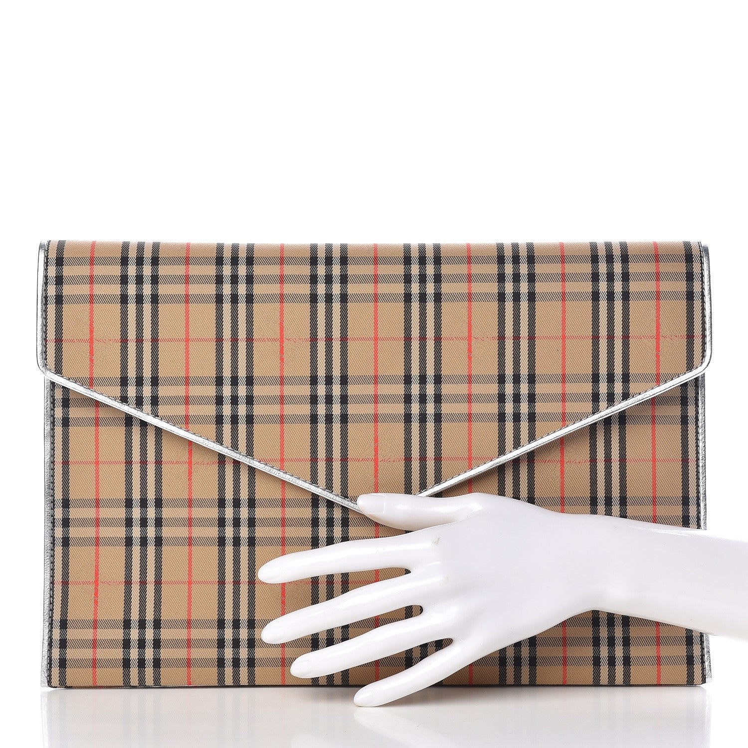 Burberry Canvas Smooth Calfskin 1983 Knight Check Envelope Clutch Silver 2 of 7