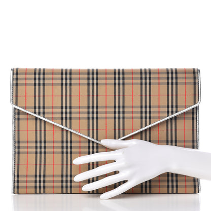 Burberry Canvas Smooth Calfskin 1983 Knight Check Envelope Clutch Silver 2 of 7
