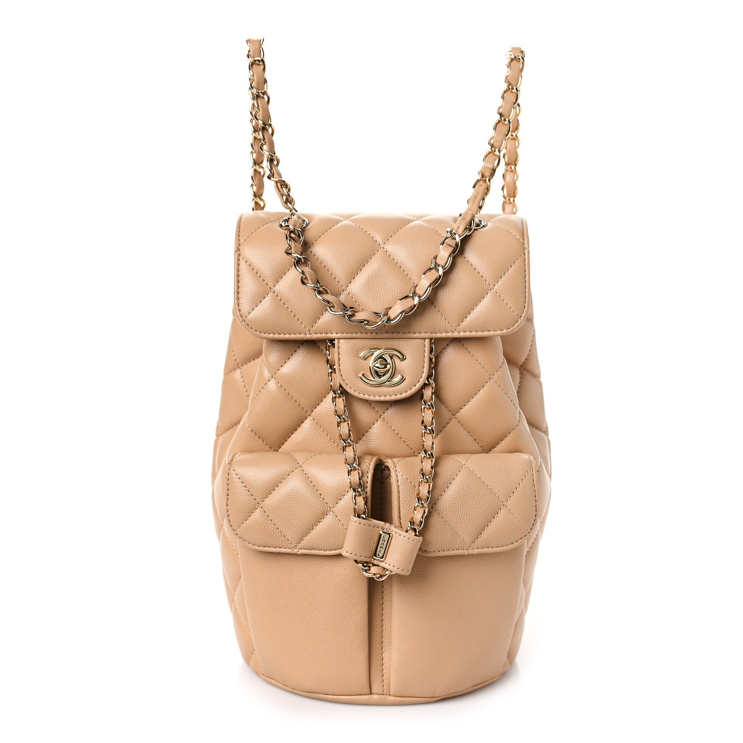 Caviar Quilted Double Pocket Backpack Beige