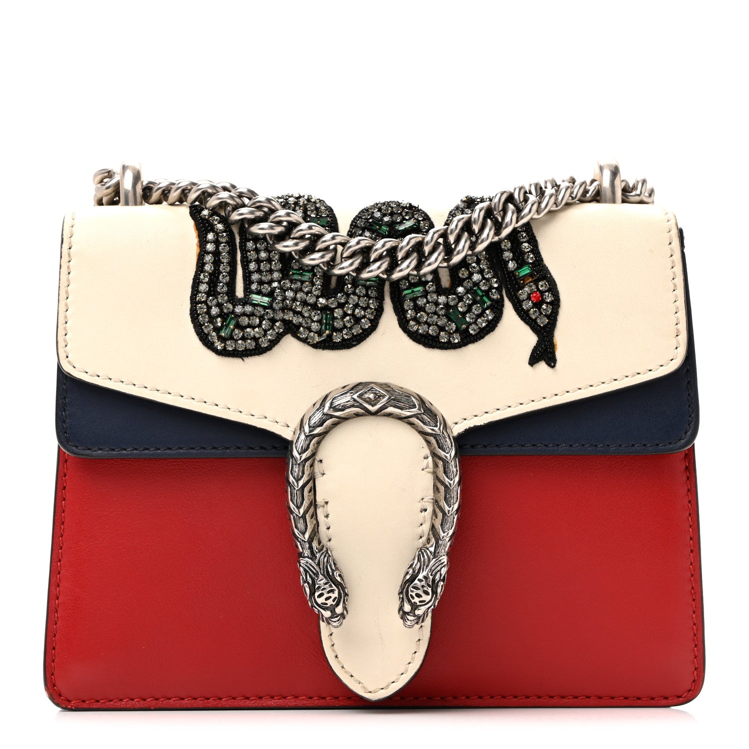 Gucci Calfskin Crystal Snake Embroidered Mini Dionysus Shoulder Bag Mystic White Hibiscus Red Blue Agata 2 of 34
