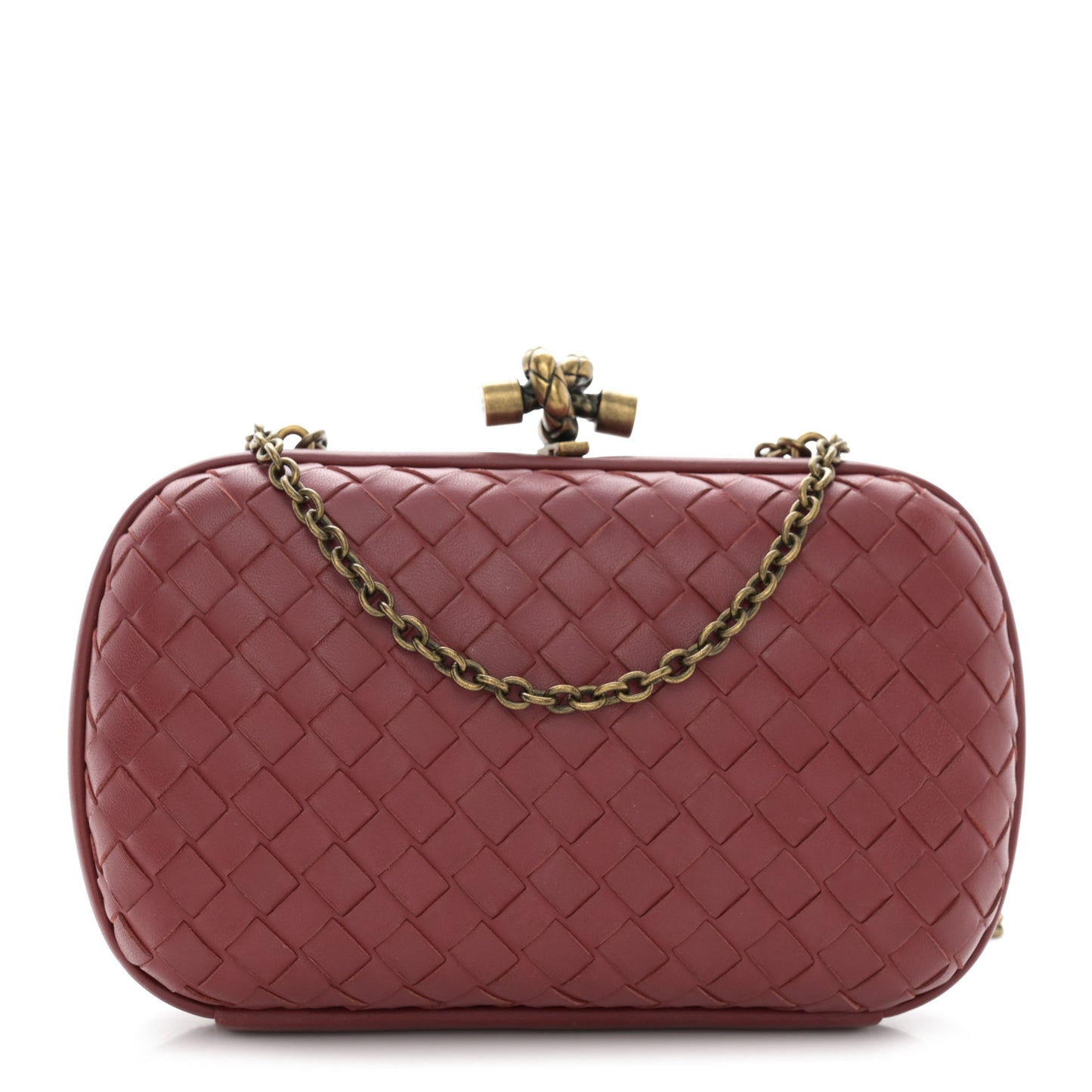 Nappa Intrecciato Chain Knot Clutch China Red