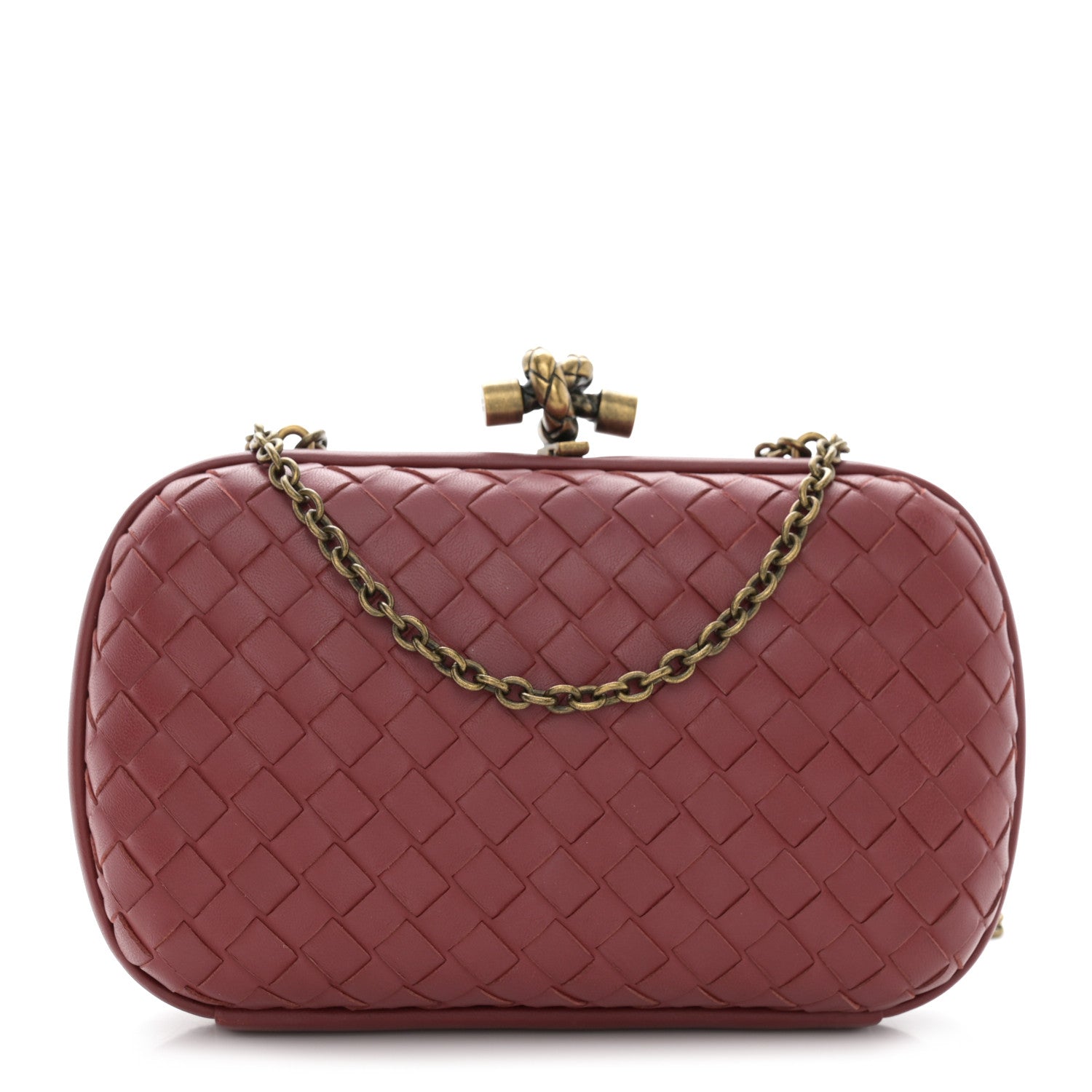 Bottega Veneta Nappa Intrecciato Chain Knot Clutch China Red 1 of 8
