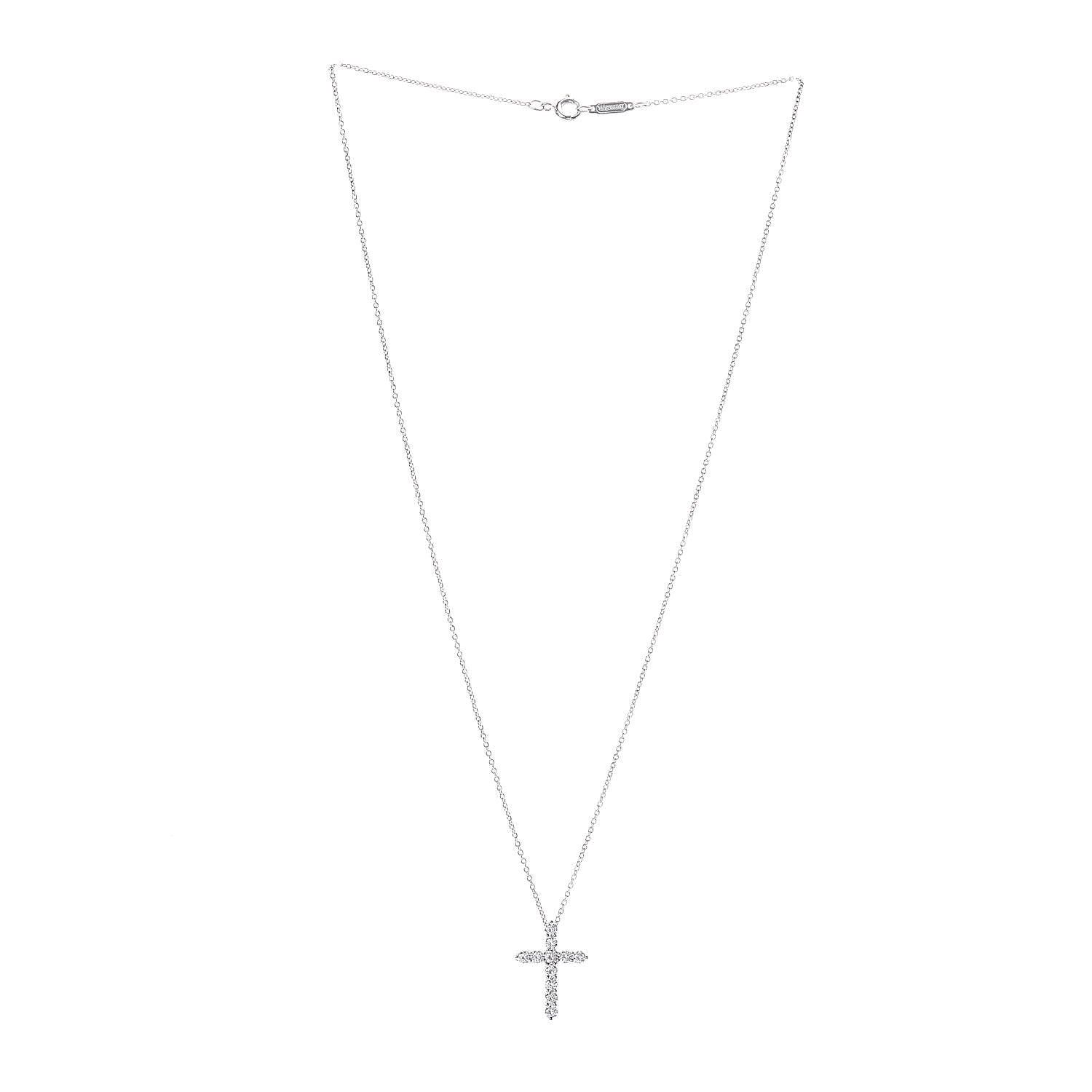 Tiffany Platinum Diamond Small Cross Pendant Necklace 3 of 6
