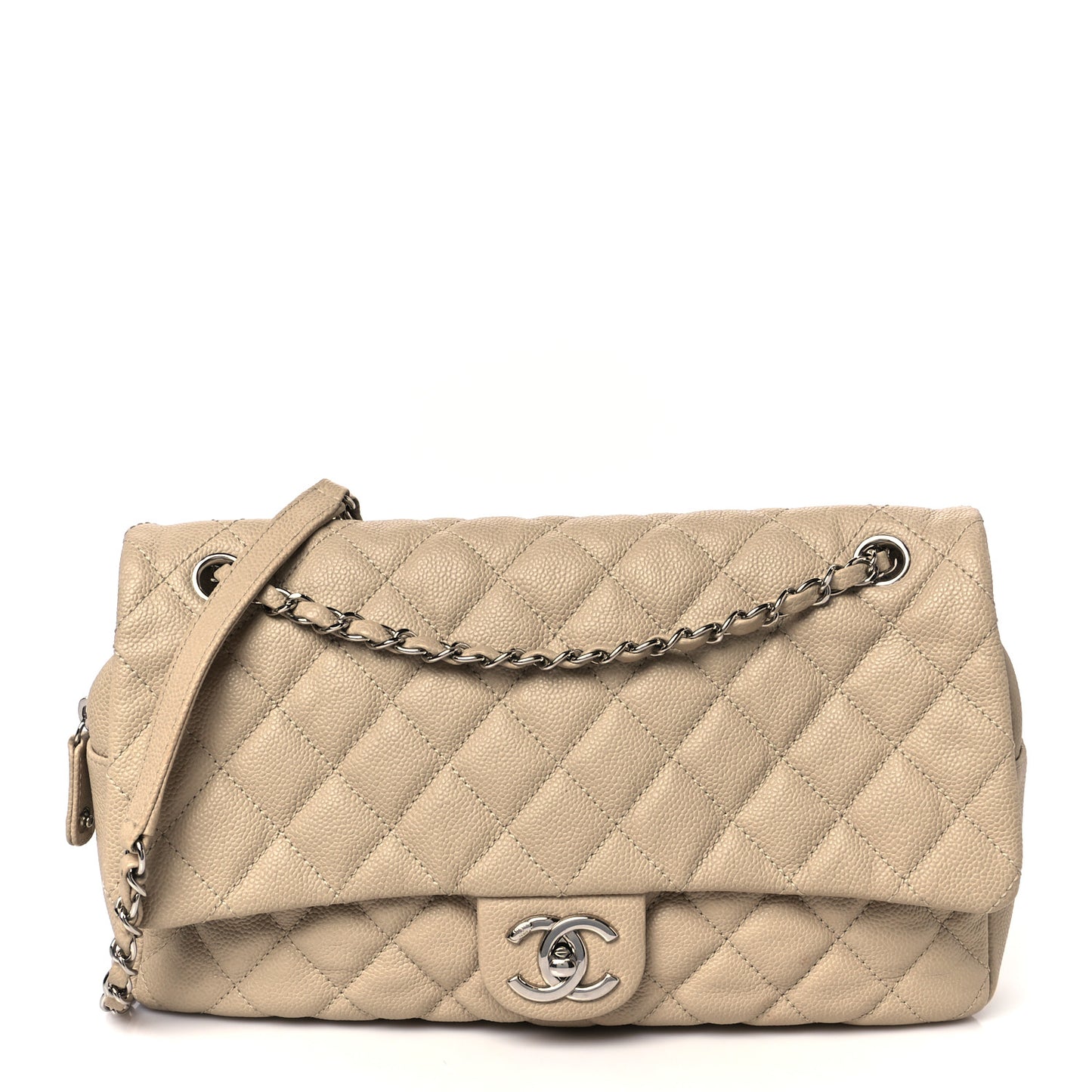 Caviar Quilted Jumbo Easy Flap Beige