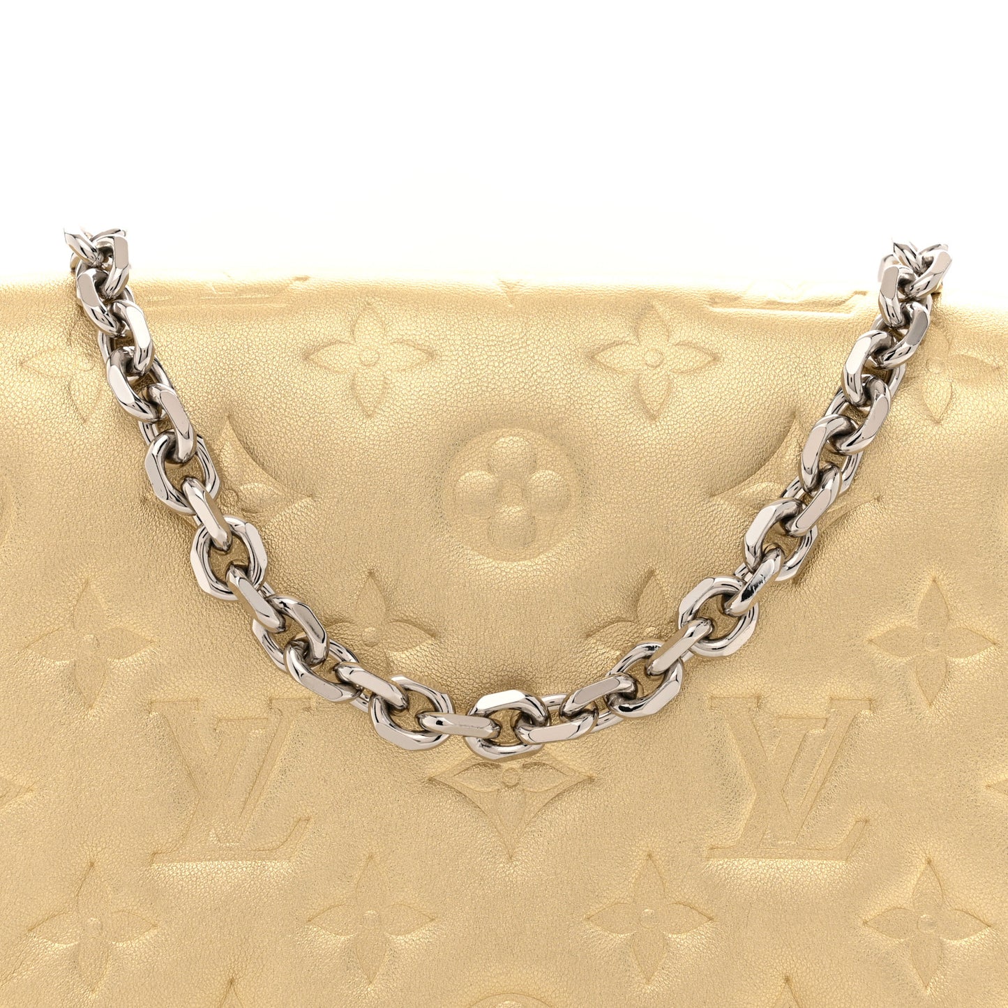 Metallic Lambskin Embossed Monogram Pochette Coussin Gold