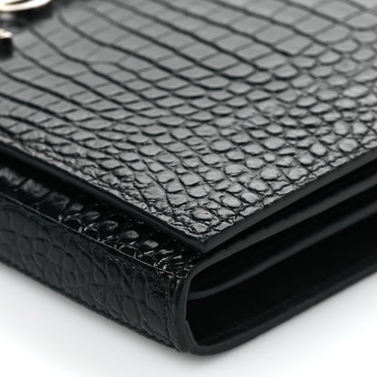 Saint Laurent Calfskin Crocodile Embossed Monogram Chain Wallet Black 10 of 10