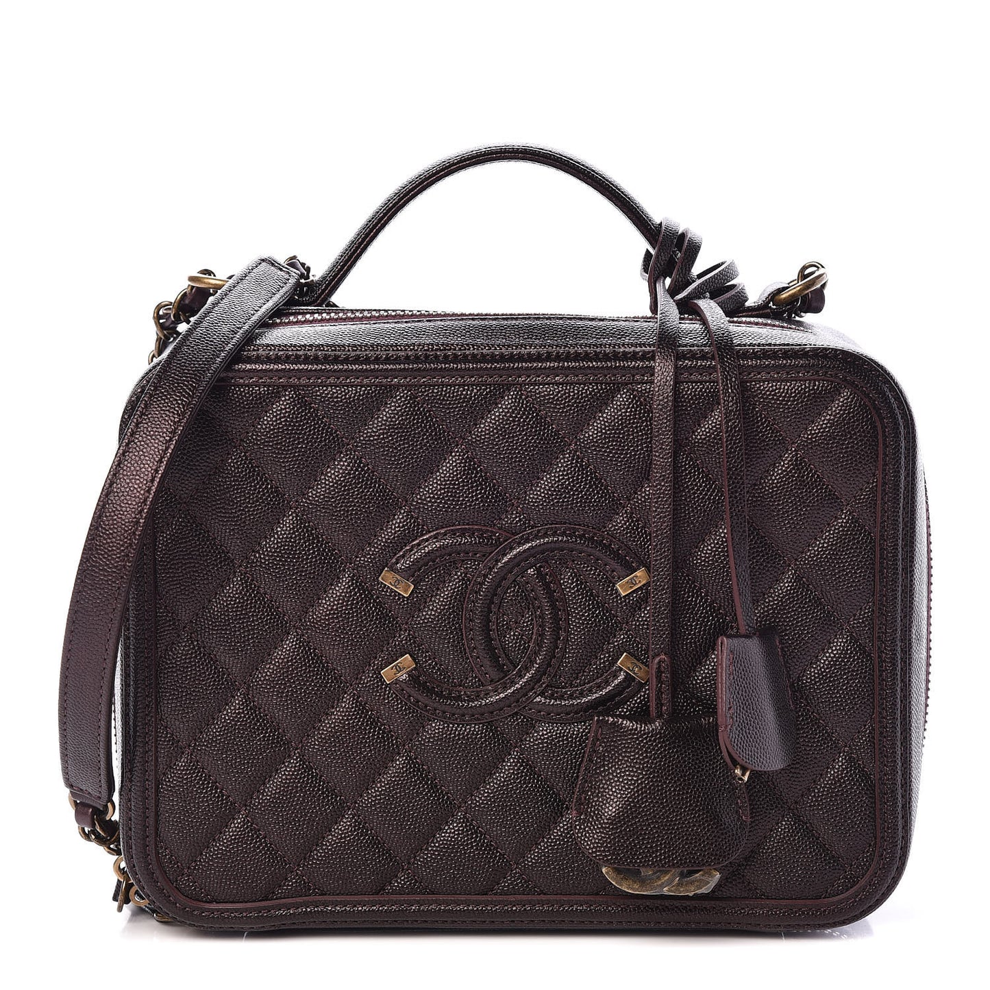 Caviar Quilted Large CC Filigree Vanity Case Burgundy