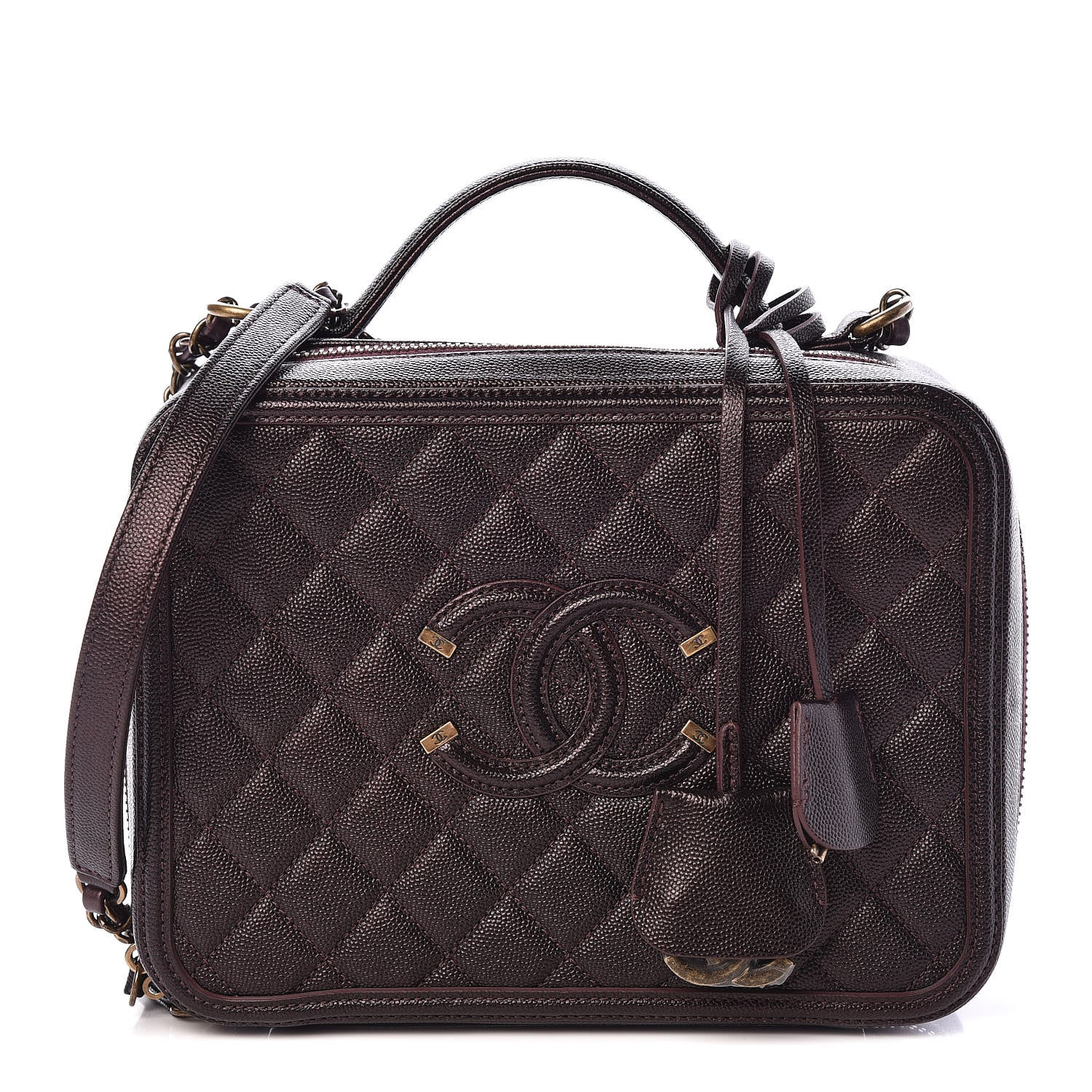 Chanel Caviar Quilted Large CC Filigree Vanity Case Burgundy 1 of 10
