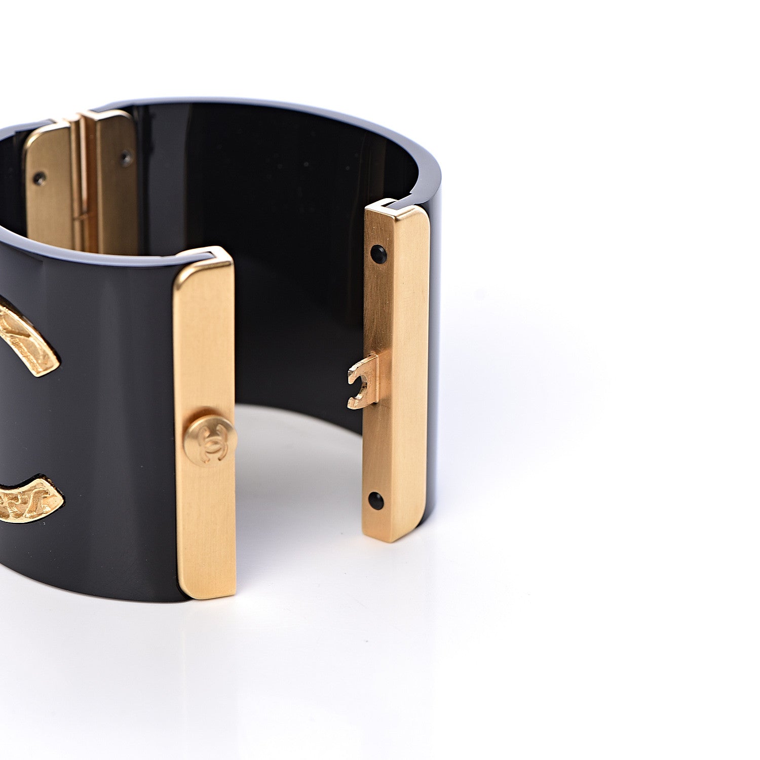 Chanel Resin CC Cuff Bracelet Black Gold 5 of 5