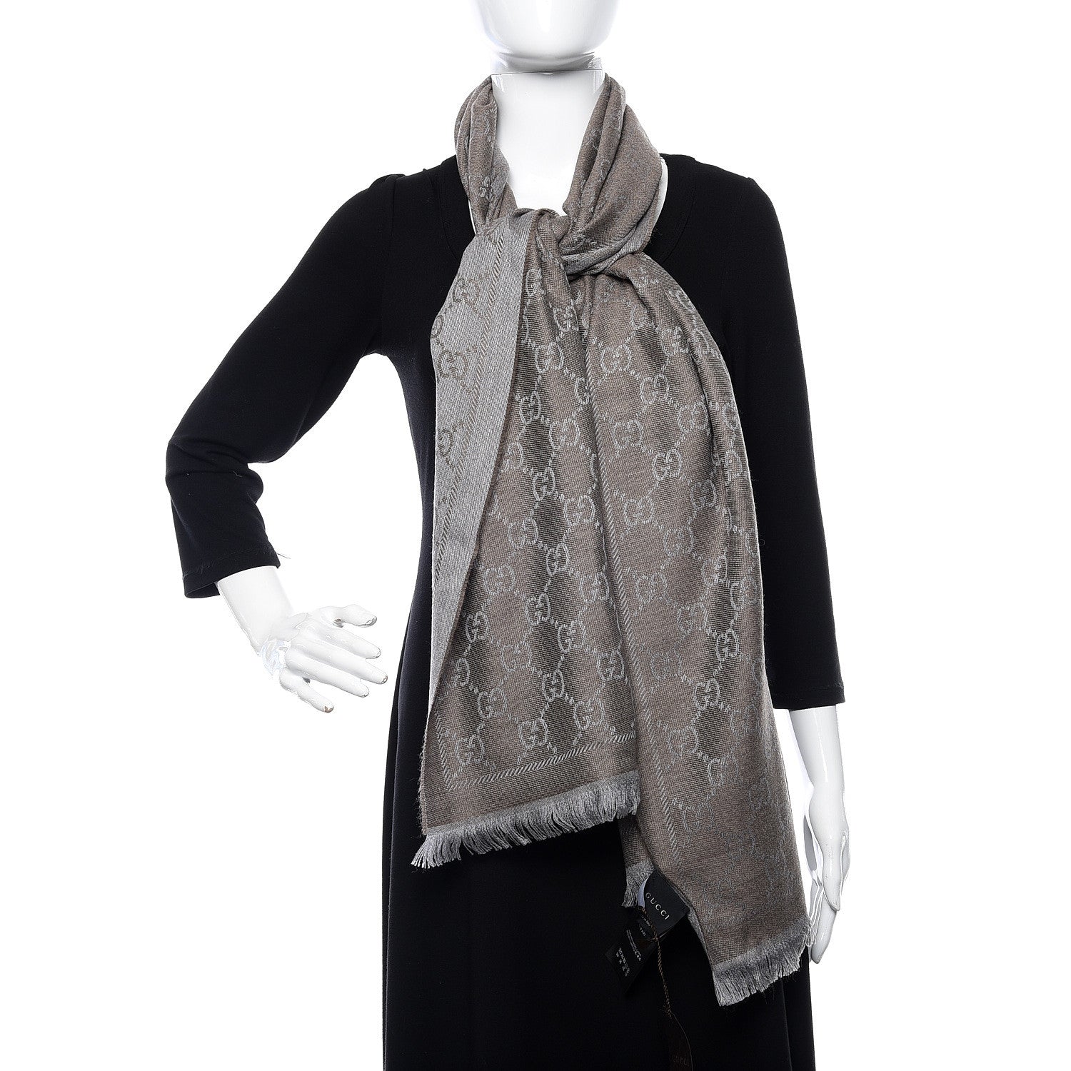 Gucci Wool Silk Monogram Fringe Scarf Natural 2 of 5