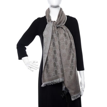 Gucci Wool Silk Monogram Fringe Scarf Natural 2 of 5